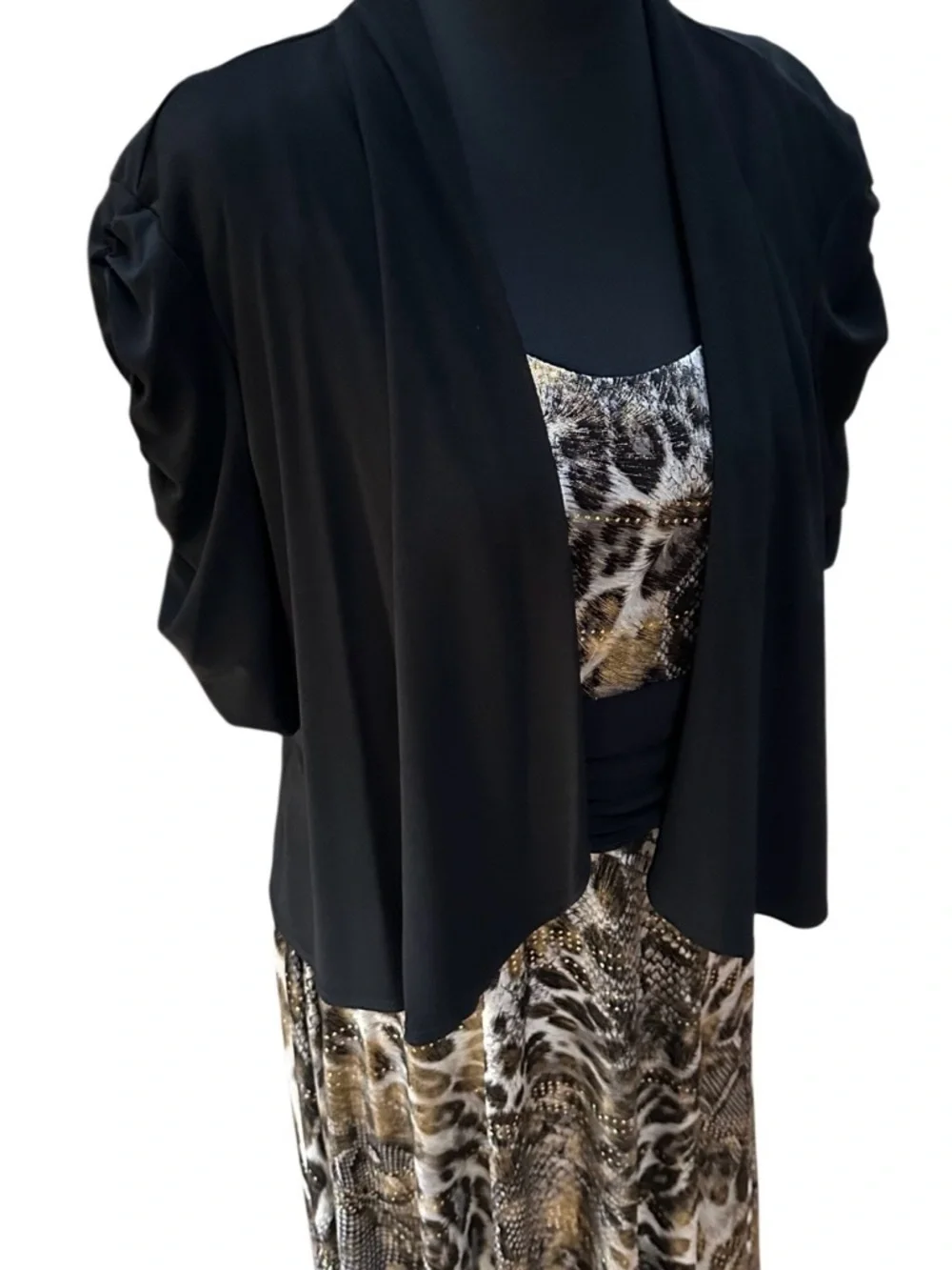 R&M Richards Animal Print Maxi Dress Open Black Jacket Vintage 90’s Size 14